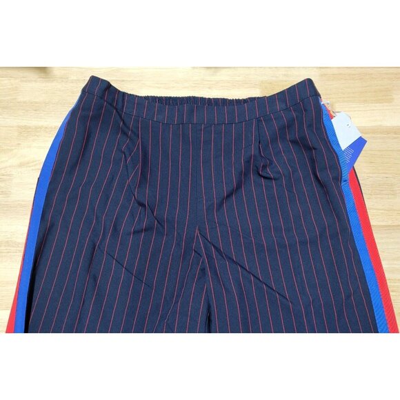 La Ligne Navy Blue Elastic Waist Red & Blue Piping Dress Pants - Picture 3 of 9